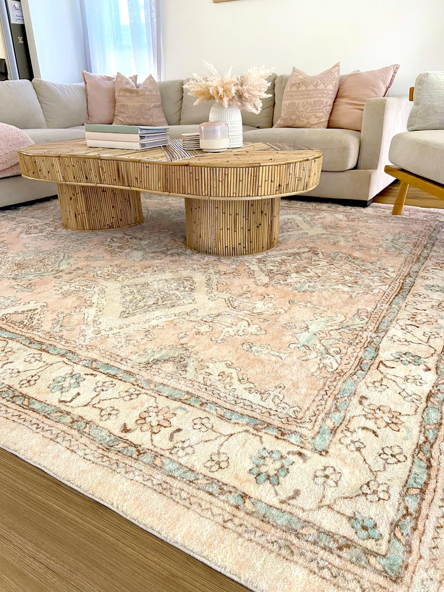 edwina peach and blue distressed washable rug edwina peach and blue distressed washable rug