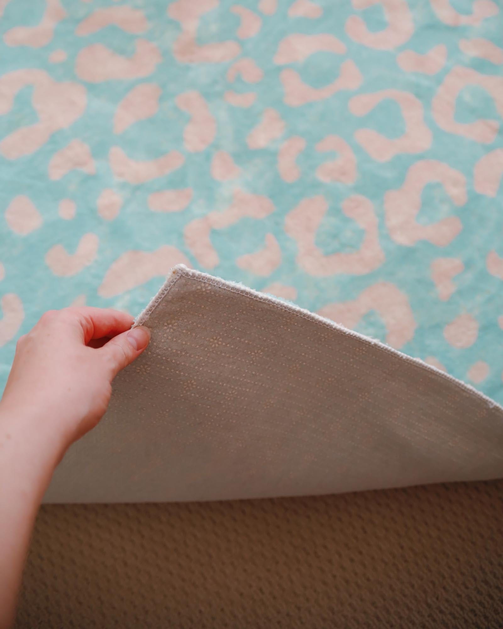esmeralda pink and mint green leopard print washable rug*no returns unless faulty esmeralda pink and mint green leopard print washable rug*no returns unless faulty